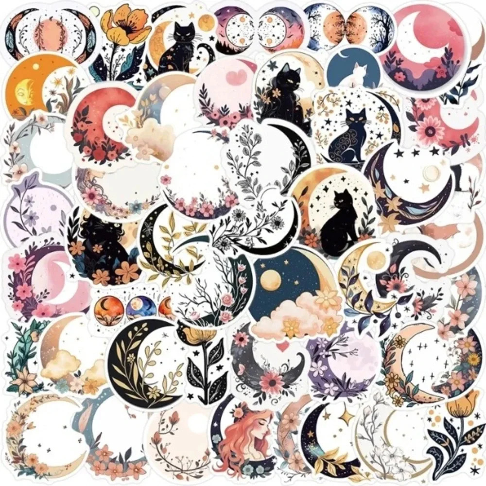 50 moon flower black cat vinyl stickers laptop luggage book cup phone tablet mug